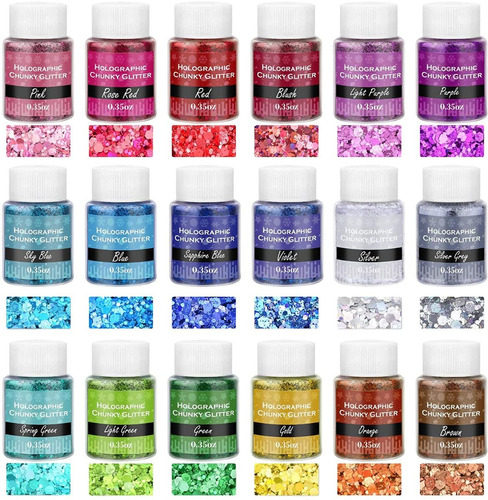Kit Purpurina Gruesa Para Resina, 18 Colores, Holográfica