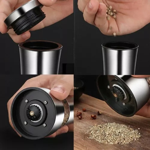 Yab - Kit 2 Moedor Triturador Pimenta Sal Temperos Especiarias Em Aço Inox Gourmet Manual Cozinha C/ Tampa Premium