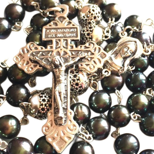 Caja De Collar Con Crucifijo De Cruz De Rosario Católico Neg