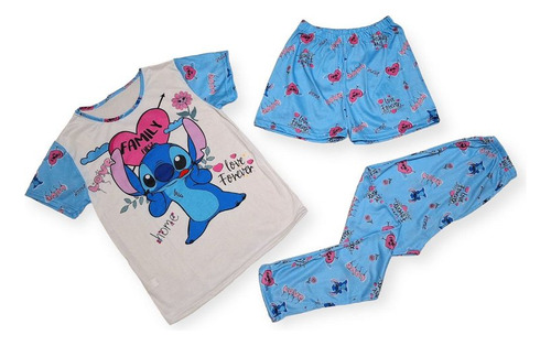 Pijama Dama 3 Piezas Pantalon Remera Short Varios Personajes