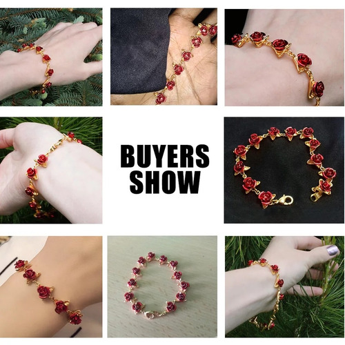 U7 Red Rose Flores Pulseira Femme Pulso Charme Corrente De O