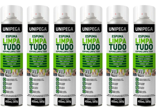 Kit 6 Espuma Limpa Tudo A Seco Carpete Estofado Tênis 400ml