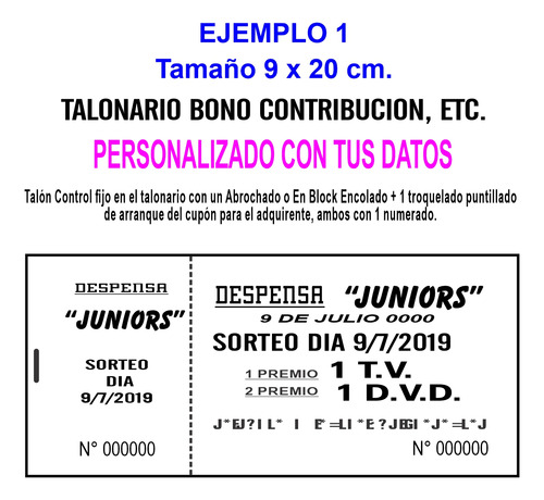 Bonos Contribución Personalizados 500 Rifas/entradas De 9x20
