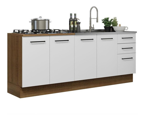 Kit Com 2 Balcões Madesa Agata 3 Gavetas 4 Portas S Tampo Rb Cor Rustic/Branco