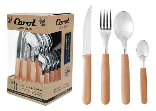 Set Cubiertos Carol X24 Tenedor Cuchillo Cuchara Cucharita 