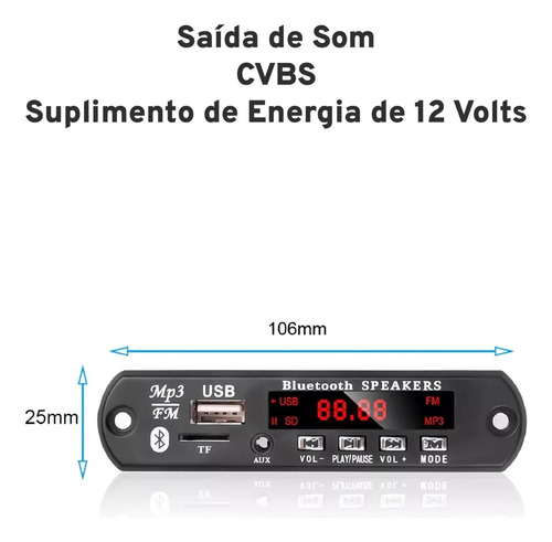Placa Decodificador Usb P/ Caixa Ativa Mp3 Fm Aux Bluetooth