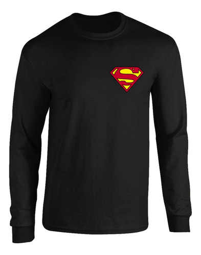 Camibuso Negro Camiseta Manga Larga Superman Pecho.m2