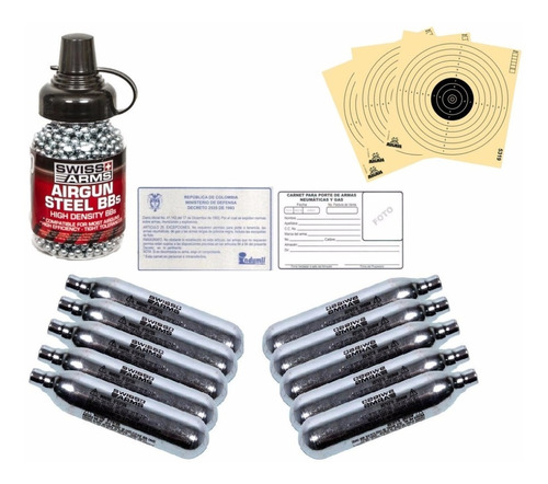 Combo 10 Pipetas Co2 + 300 Balines 4.5mm + Diana + Carnet