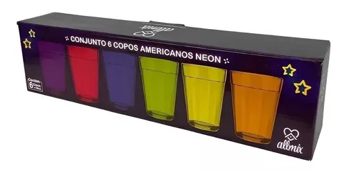 Jogo Kit 6 Copos Neon Colorido 190ML em Vidro Grosso Nadir Figueiredo in  2023