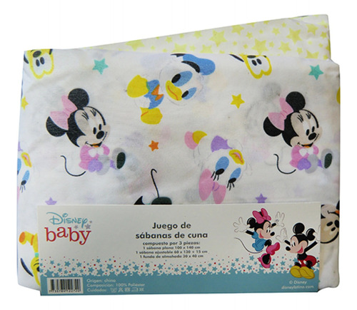 Juego Sábanas Cuna Bebé Disney Mickey Y Minnie 60 X 130 X 15