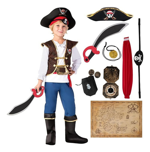 Disfraz Pirata Con Accesorios Talla 3-4 Importado