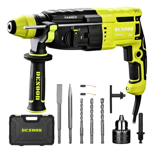 Martelete Perfurador Rompedor 1200W Martelo Professional 3J SDS-Plus 5500BPM 3 Funções Modos Luz LED Com Maleta E Acessorios Desoon