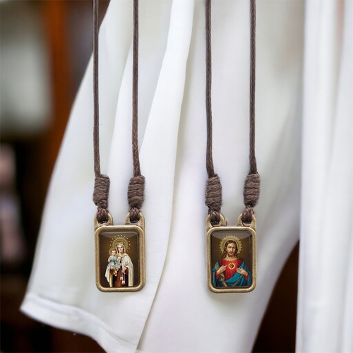 Escapulário Metal Nossa Senhora Carmo E Jesus