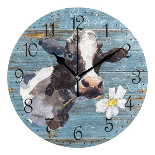 Reloj De Pared De Vaca De Granja De 10 Pulgadas, Funciona Co