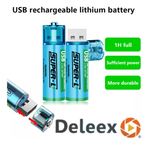 Pila Deleex Aa 1.5v Usb Cilíndrica - 1 Unidad