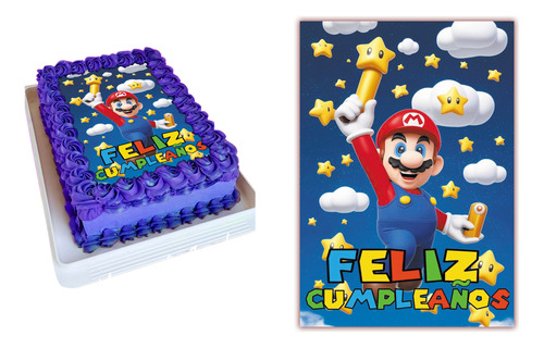 Oblea De Arroz Mario Bros 3 Rectangular En Tinta Comestible.