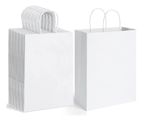 Bolsas Asa Papel Kraft Blanco Regalo Boutique Craft 26x12x33