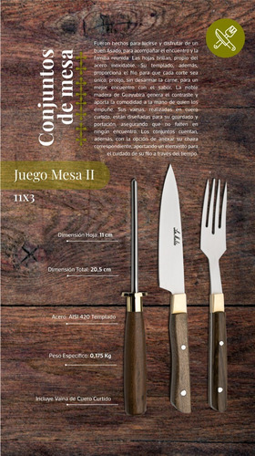 Imagen 2 de 9 de Conjunto Artesanal Cuchillo Tenedor Y Chaira De Mesa 11x3