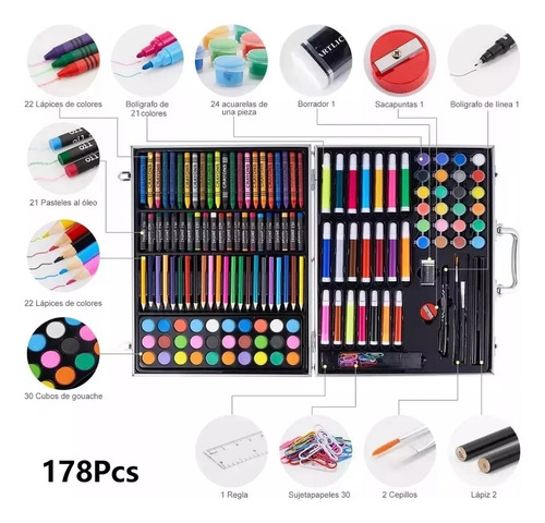Set De Arte Profesional, Colores Lápices Kit Dibujo 178pcs
