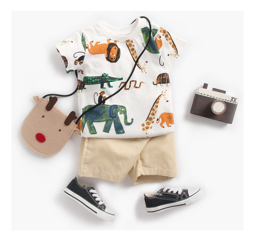 Conjunto Para Niño Short Y Playera Diseño De Animales Niños Ocre 5-6 Años