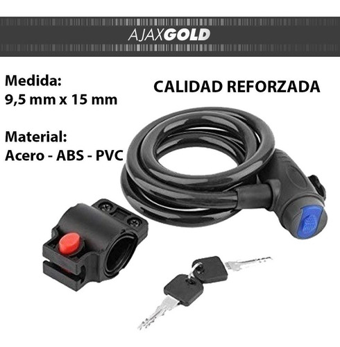 Imagen 2 de 5 de Candado Bici Linga Seguridad Moto Bicicleta Llave + Soporte