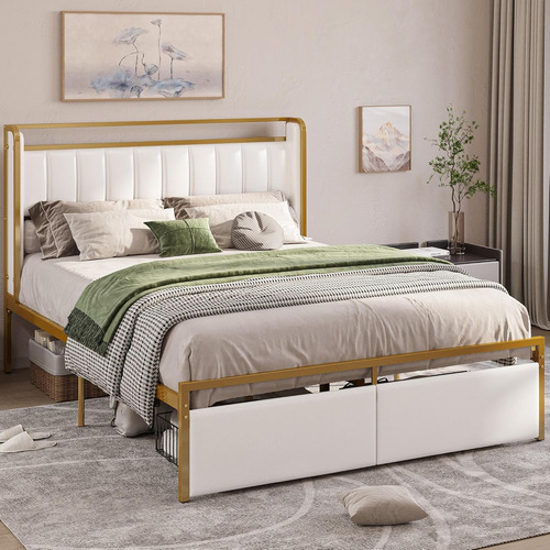 Base De Cama Queen Con Reposabrazos, Cabecero Y Luz Rgb, Pla