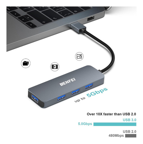 Hub Usb 3.0, 4 Puertos Usb A Splitter Ultra-slim Usb Expande