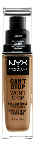 Base de maquillaje líquida NYX Professional Makeup Can't Stop Won't Stop Full Coverage Foundation Base Nyx Professional Makeup Can't Stop Won't Stop tono golden - 30mL 30g