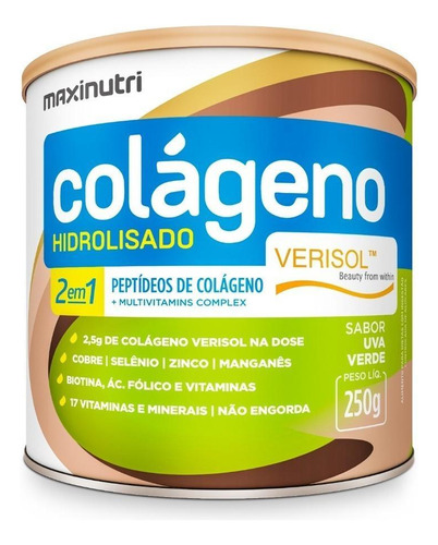 Colágeno Hidrolisado Verisol 2em1 Antirrugas 250g Maxinutri