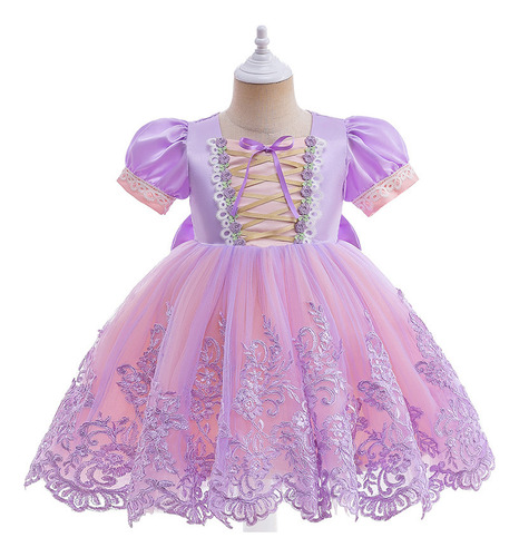 Vestido De Princesa Con Pelo Largo Para Niña, Manga Burbuja