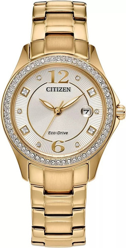 Citizen Crystal Silver-tone Dial Fe1147-79p ....... Dcmstore Correa Oro Bisel Oro Fondo Plata