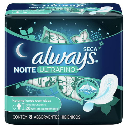 Absorventes femininos Always Noite Ultrafino Seca com Abas 8 u