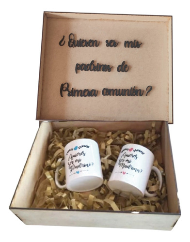Caja Para Padrinos Primera Comunión + 2 Tazas Personalizadas