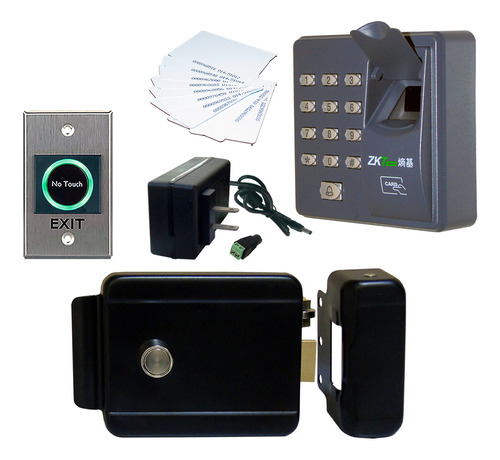 Kit Control Acceso Biométrico Rfid Chapa Tarjetas Botón Ir Color Gris Oscuro