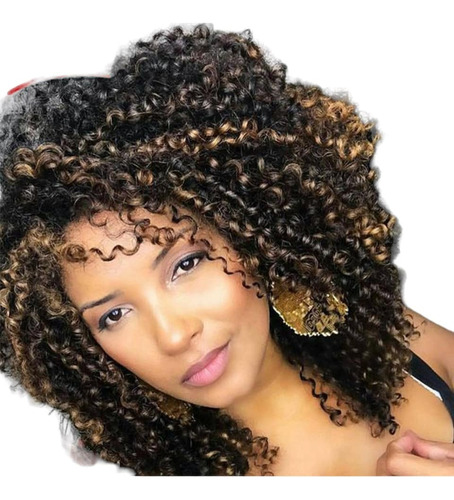 Halfwig Peruca Cacheada Afro Preta Castanho Com Luzes Curta Tonalidade Preta Com Luzes