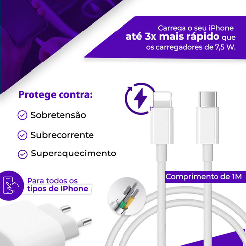 Carregador Turbo 25w Para iPhone 8 X Xr 11 12 13 14 Pro Max