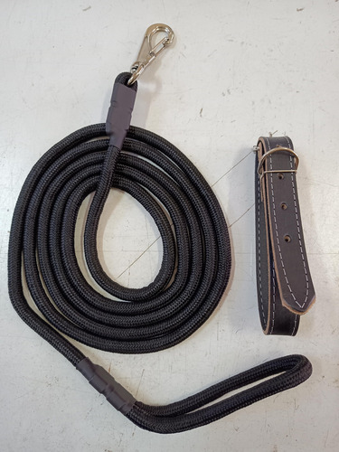 Coleira Para Cachorro + Guia Com Super Liberdade 3 Metros Cor Preto Ossos Tamanho Da Coleira M