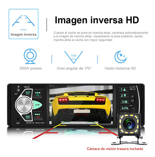 Midlander Auto Estéreo 4.1 pulgada pantalla 1 din bluetooth Usb Sd Fm 45Wx4 con 12 LED cámara