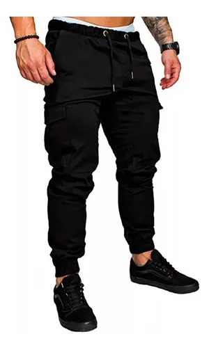 Pantalon Jogger Cargo Hombre Gabardina Elastizada Bolsillos