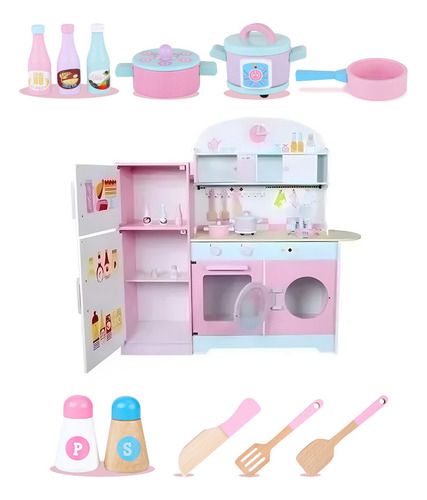 Conjunto De Cocina Simulada Infantil Accesorios Para Niños Rosa