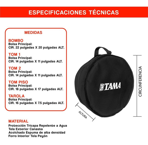 Funda Wib Bateria Poliéster Tama Musical Acolchada