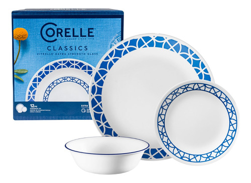 Corelle Clásico Set De Vajilla De 12 Piezas - Cobalt Circles