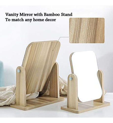 Espejo De Escritorio, Espejo De Madera 360 Grados Portátil Y
