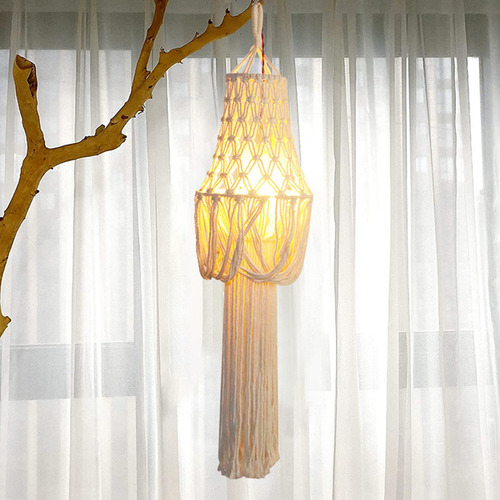 Tejida A Mano Macramé Borla Lámpara Sombra Boho Colgante