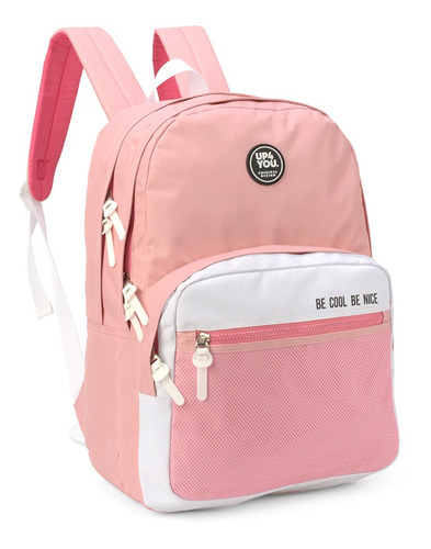 Mochila De Costas Escolar Be Nice Cor Rosa Desenho Do Tecido Liso