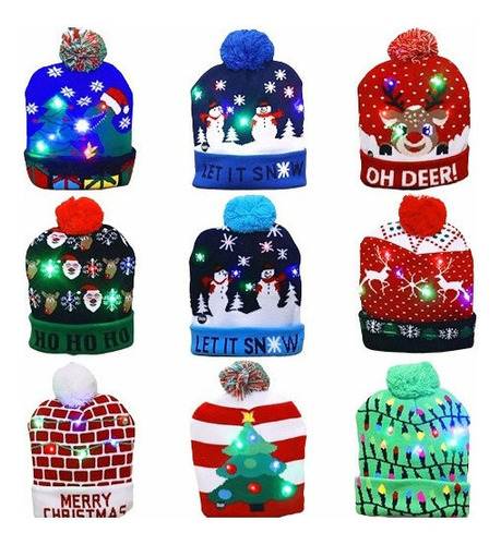 Kits 10 Gorro De Navidad Con Luz Led Regalo Navideño Mayoreo