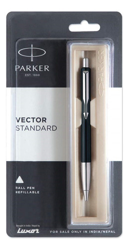 Caneta Parker Vector Standard Chrome Trim Ball Pen Aço Inox Tinta Azul Exterior Preto