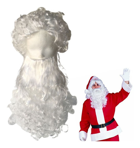 Peluca De Papa Noel - Santa Claus - Con Barba! Navidad Color Blanco