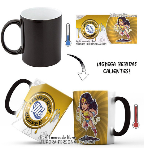 Mug Mágico Wonder Woman Dc Universe Coffee Taza Termica