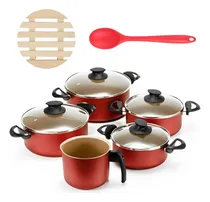 Comprar Jogo De Panelas 05 Pçs Antiaderentes + Colher E 05 Descansos